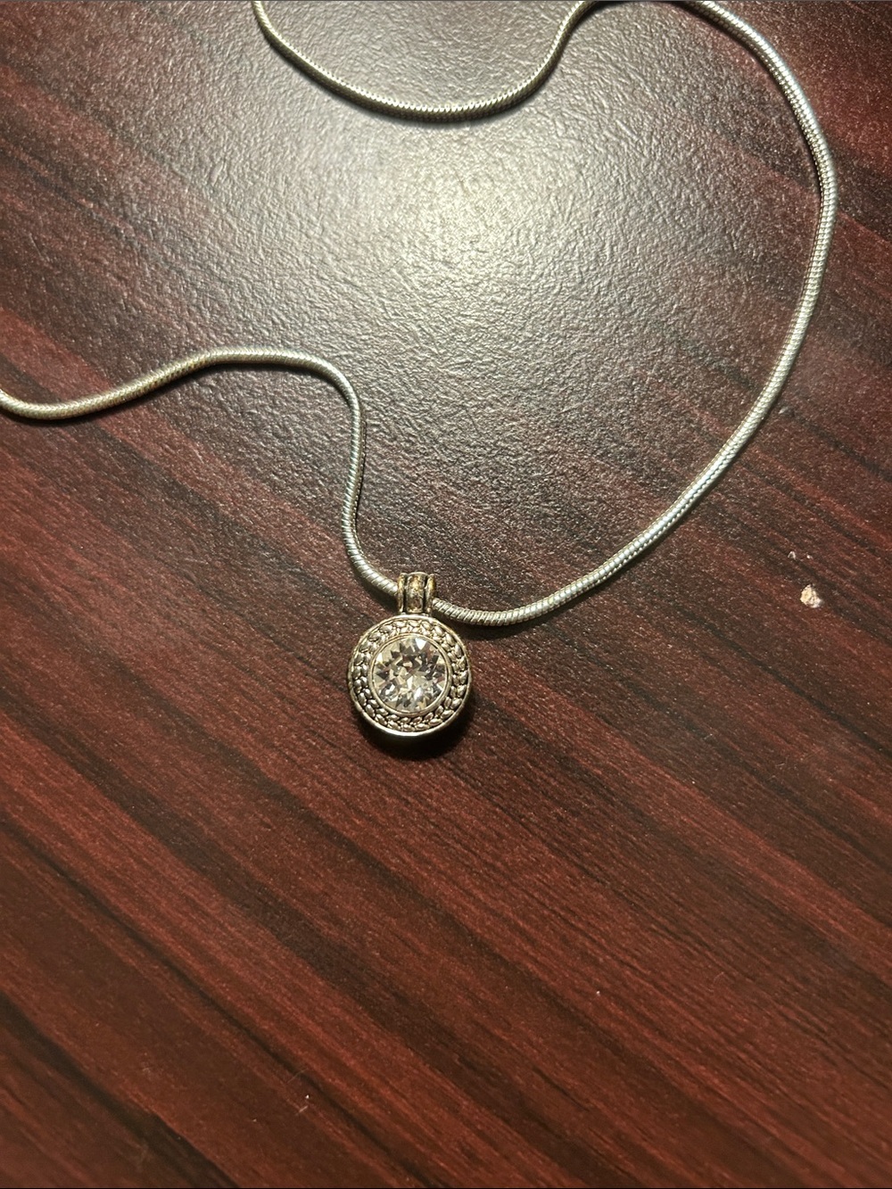 Napier Silver-Tone Round Crystal Halo Pendant Necklace